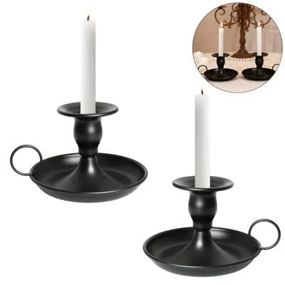 Produktbild von Elegante schwarze Kerzenhalter, 2 Stück Kerzenständer, Vintage Stil, Dekoration für Wohnzimmer & Esszimmer