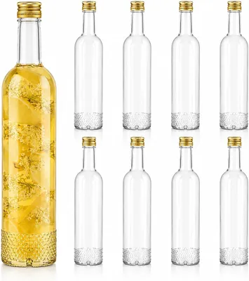 Produktbild von 8x Glasflasche 500 ml mit Schraubverschluss – Likörflasche, Schnapsflasche, Saftflasche, Sirupflasche, Öl-& Essigflasche – dekoratives Kristall-Muster