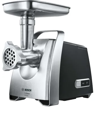 Produktbild von Bosch MFW68660 Fleischwolf, Schwarz, Kunststoff, 254x199x295mm (HxBxT), über 20 Funktionen, Rücklauffunktion, Sicherheits-Schnellkupplung, zum Hacken, Raspeln, Reiben und Pressen, mit integriertem Zubehör-Ordnungssystem und leicht verstaubar