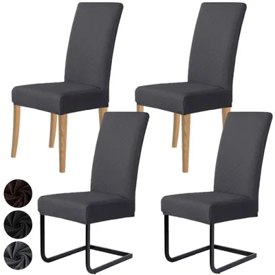 Produktbild von Stuhlhussen 4er Set Jacquard Stretch Dunkelgrau 96% Polyester 4% Elasthan