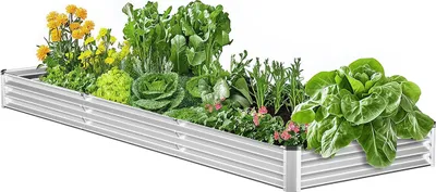 Zdjęcie produktu dla Podwyższona metalowa donica VEVOR, 3605 x 1205 x 285 mm, ocynkowana donica zewnętrzna do uprawy warzyw, kwiatów, ziół i sukulentów, srebrna