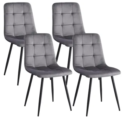 Immagine prodotto di Set di 4 sedie da pranzo in velluto, imbottite, con gambe in metallo, design scandinavo minimalista, adatte per cucina e soggiorno, colore grigio