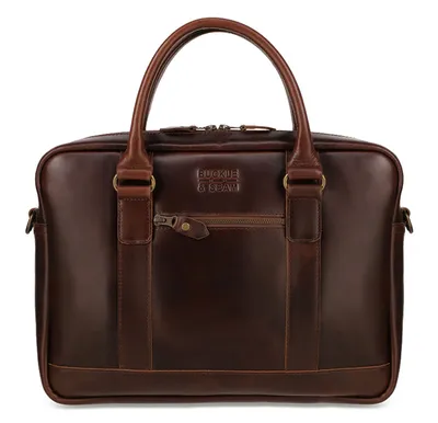 Immagine prodotto di BUCKLE & SEAM Pelle borsa da ufficio laptop bag con scomparto per laptop Everett Dot Business Bag Brown marrone scuro