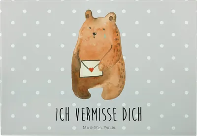 Produktbild von Mr. & Mrs. Panda jausenbrett Bär Liebesbrief - Grau Pastell - Geschenk, Sehnsucht, Schneidebrett, Brotzeitplatte, Servierplatte, Frühstücksbrett, Vesperplatte, Vermissen