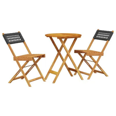 Produktbild von 3-tlg. Bistro-Set Schwarz Poly Rattan und Massivholz