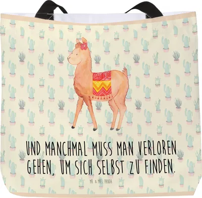 Produktbild von Mr. & Mrs. Panda Strandtasche Alpaka Stolz - Kaktus Grün - Geschenk, Reisetasche, Lama, Tasche, Beutel, Tote Bag, Laptoptasche