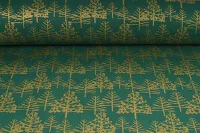 Obrázek produktu pro Plátno bavlněné, zlatotisk - stromečky na zelené, metráž, látky / 50cm