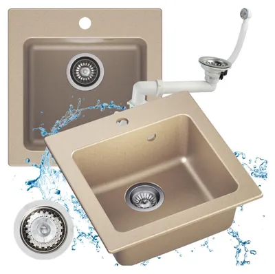 Produktbild von Granitspüle Sole Einbauspüle Küchenspüle Beige 46,5 x 47,5 cm Spülbecken Granitbecken für Küche robust pflegeleicht eckig klein