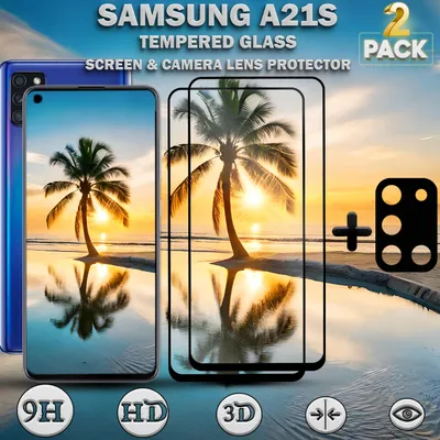 Produktbild von 2-Stück Samsung Galaxy A21S Displayschutzfolie und Objektivschutz aus gehärtetem Glas 9H