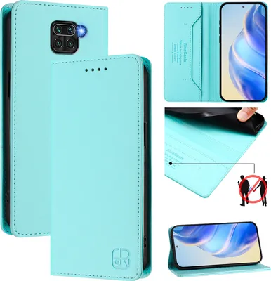 Produktbild von Lederhülle für Xiaomi Redmi Note 9 Hülle Flip Brieftasche Kartenfächern Ständer Schutzhülle Türkis
