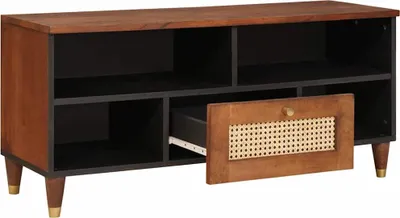 Zdjęcie produktu dla vidaXL Szafka pod TV z półką brązowa 100 x 33,5 x 46 cm lite drewno mango