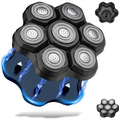 Produktbild von Universal magnetische abnehmbare 7D-Ersatzkopf für elektrische Rasiergeräte. Stahl-Rasierklingen für eine glatte Rasierung bei kahlen Köpfen (7D schwarz)