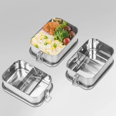 Image de Boîte à lunch en acier inoxydable, étanche, avec couvercle hermétique et compartiments, capacité de 800 ml