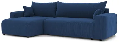 Zdjęcie produktu dla HuskyMeble Narożnik PIERO XL z funkcją spania i pojemnikiem na pościel Kształt L, Rozkładana sofa, Rogówka - Granatowy - Poso 05