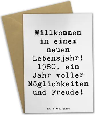 Produktbild von Mr. & Mrs. Panda babykarte Spruch 1980 Geburtstag - Weiß - Geschenk, Geburtstagsgeschenk, weihnachtskarten, hochzeitskarten, Happy Birthday, dankeskarten, Alter, geboren