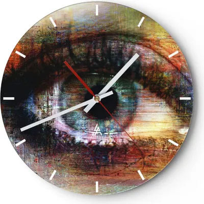 Produktbild von Wanduhr - Rund - Glasuhr - Auge Abstraktion - 30x30cm - Schleichendes Uhrwerk - Lautlos - zum Aufhängen bereit - Dekoration Modern - Wanddekoration aus Glas - C3AR30x30-3518