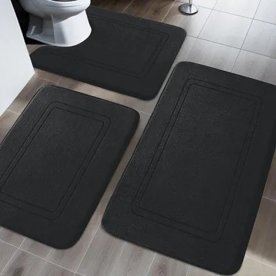 Produktbild von Famanu Badteppich-Set 3-teilig - U-förmige Matten, antislip, schwarz