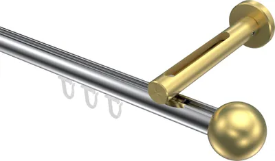 Produktbild von Interdeco Innenlaufstange / Gardinenstange mit Innenlauf Chrom / Messing-Optik, Typ Siteno Luino (Kugel), 20 mm Ø 1-läufig, 160 cm