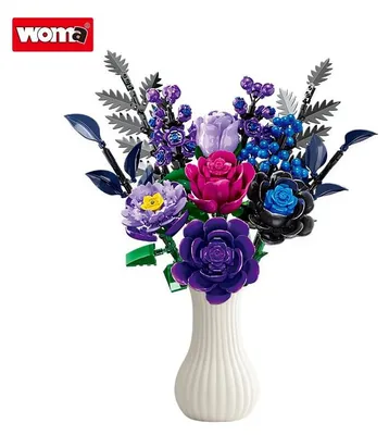 Productafbeelding van WOMA Lila Rozen Bloemenboeket Bouwstenen W11542