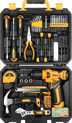 Produktbild von Power-Tool-Combo-Set, 8V Akku-Bohrmaschine, Batteriebetrieben, Praktische Werkzeuge, Gelb