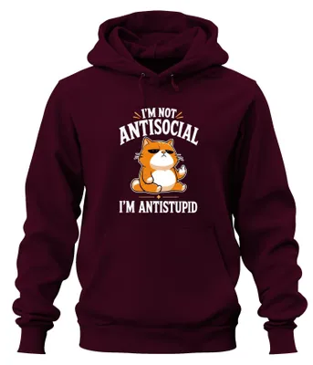 Immagine prodotto di "NON SONO ANTISOCIALE, SONO ANTISTUPIDO" - Felpa con cappuccio, colore bordeaux, taglia XL