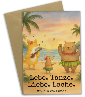 Produktbild von Mr. & Mrs. Panda neujahrskarte Waldtiere Aloha Design - Weiß - Geschenk, Hase, weihnachtskarten, einladungskarten, dankeskarten, Bär, Wald, Igel, Grußkarte, Grußkarten