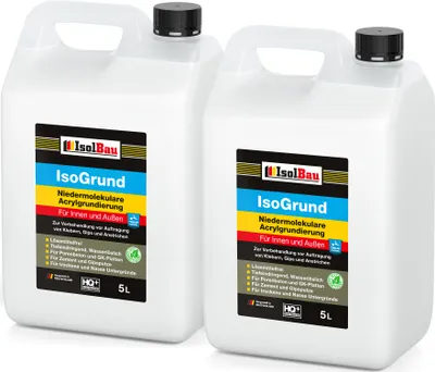 Produktbild von Isolbau IsoGrund Grundierlösung - 10 L Niedermolekulare, Gebrauchsfertig Acrylgrundierung für Innen & Außen - Für professionelle Grundierung