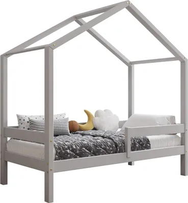 Obrázek produktu pro TIMBEE HUFIE domeček postel dětská postel dřevěná dětská postel - šedá - 70x140cm - 23cm nohy