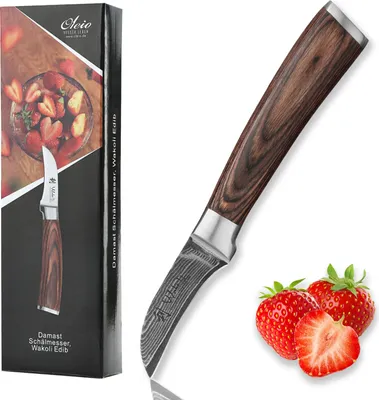 Zdjęcie produktu dla Wakoli Damascus nóż do obierania z rękojeścią z drewna pakka, długość ostrza 6 cm Seria EDIB