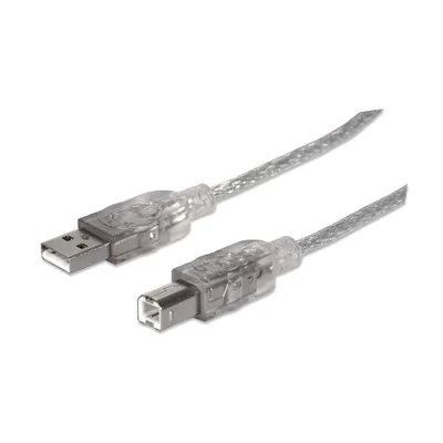 Produktbild von Manhattan Hi-Speed USB B Anschlusskabel, USB 2.0, Typ A Stecker - Typ B Stecker, 480 Mbps, 1,8 m, Silber, 1,8 m, USB A, USB B, USB 2.0, 0,48 Gbit/s, Silber