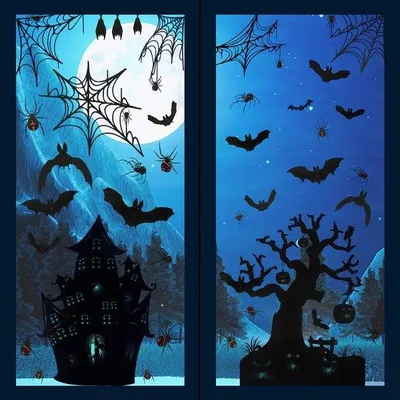 Obrázek produktu pro Samolepicí halloweenská fólie na okna, 90 malých samolepek, motiv pavouků a ptáků, 20 x 30 cm