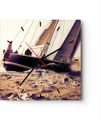 Produktbild von Wanduhr - Quadrat - Glasuhr - Meer Yacht Welle - 30x30cm - Schleichendes Uhrwerk - Lautlos - zum Aufhängen bereit - Dekoration Modern - Wanddekoration aus Glas - C3AC30x30-3719