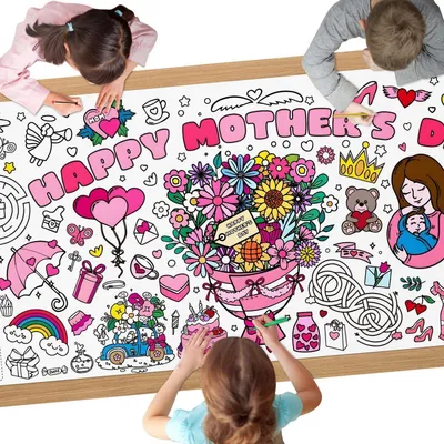 Productafbeelding van Moederdag tafelkleed voor kinderen, 183 x 76 cm, zelf te maken, papier, kleurplaat, knutselactiviteit