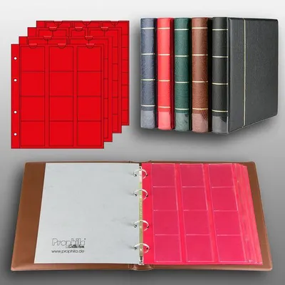 Produktbild von Prophila Collection Münz-Album mit 4 Hüllen (rote Zwischenblätter) für 110 Münzen braun