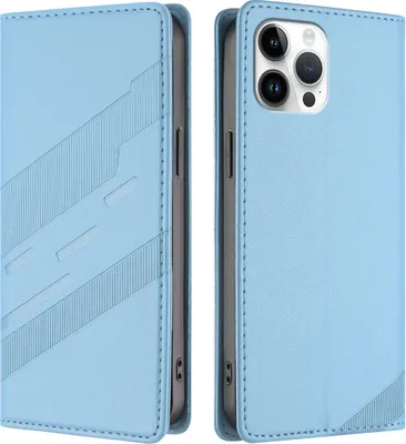 Produktbild von Hülle für iPhone 12 Pro Max, Kunstleder Brieftaschen Handyhülle mit Kartenfach und Standfunktion Hellblau