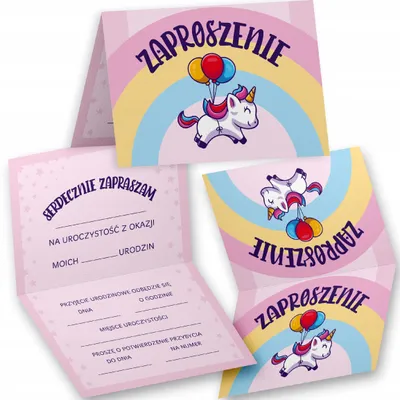 Zdjęcie produktu dla Zaproszenie Urodzinowe Jednorożec Zaproszenia Na Przyjęcie Wiele Wzorów