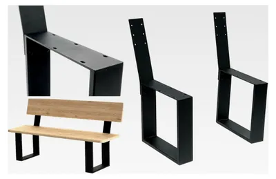 Produktbild von 2X Metallbankbeine Schwarz mit Lehne Set Massiv DIY Bank Füße Sitzgestell für Gartenbank Robust Stabil