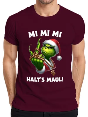 Produktbild von Grinch Weihnachtsgrinch MI MI MI HALT'S MAUL Goldkette HipHop Herren T-Shirt, Burgundy, M