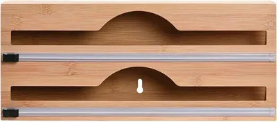 Produktbild von Folienspender mit Schneidevorrichtung – Holzlade-Organizer für Alufolie, Frischhaltefolie, Backpapier – Küchen-Folienspender mit Wand- oder Ladebefestigung