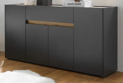 Produktbild von Sideboard "Center" in grau matt mit Wotan Eiche, Kommode 4-türig 170 x 87 cm