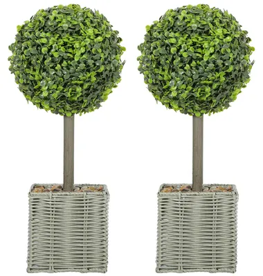 Productafbeelding van Set van 2 kunstplanten: buxusbollen met potten, geschikt voor decoratie