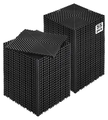 Productafbeelding van VEVOR in elkaar grijpende afvoermat, douchemat, 31 x 31 cm, modulaire, in elkaar grijpende vloermat, 55-delige patchwork afvoermat voor garage, tuin, zwart