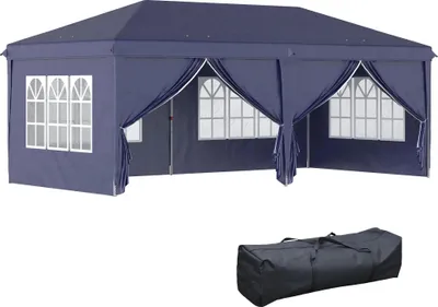 Image de Tente pliante - Tente de réception pop-up - 6 x 3 x 2,7 m - 4 parois latérales, 4 fenêtres - Tissu Oxford - Bleu