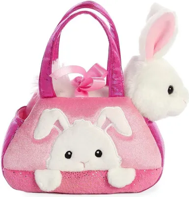 Produktbild von Fancy Peek-a-Boo Kaninchen rosa/weiß in einer Tragetasche ca. 21 cm - Plüschfigur