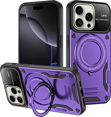 Produktbild von Rüstung Handyhülle für iPhone 16 Pro Max Dual-Layer Magnetisches Ringhalter Ständer Magsafe Hülle Lila