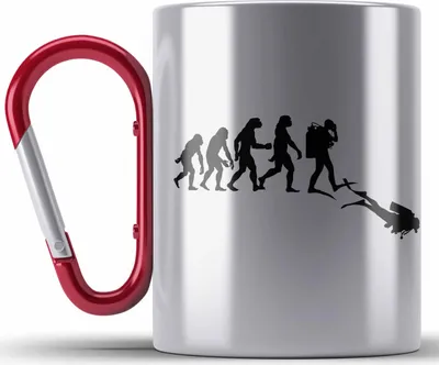 Produktbild von Trendation - Taucher Edelstahl Tasse Karabiner Geschenk Karabiner Edelstahl Tasse Karabiner Edelstahl Geschenkidee Männer Tauchen Evolution Grafik Tauchlehrer Tauchsportler (Rot)