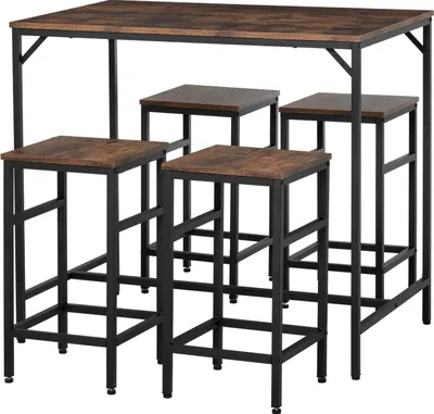 Produktbild von Bartisch-Set Stehtisch Mit 4 Barhockern, 5-Teiliges Tischset Für Küche, Spanplatte/Stahl, Rustikales Braun/Schwarz, 100X60X88Cm