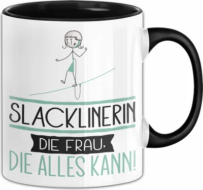 Produktbild von Slacklinerin Geschenk Tasse Becher Die Frau Die Allen Kann Geschenkidee für eine Slacklinerin Lustig (Schwarz)