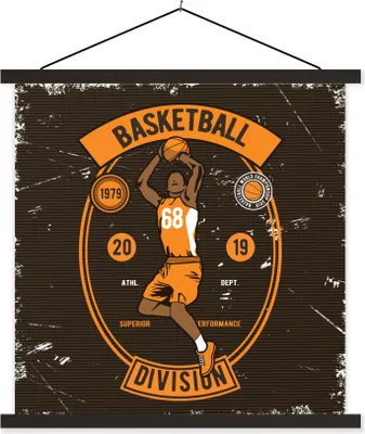 Produktbild von MuchoWow® Textilposter Mancave - Basketball - Sport - Vintage - Orange 60x60 cm mit schwarzem Rahmen - Posteraufhänger