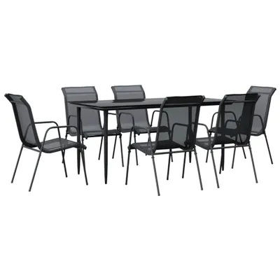Produktbild von vidaXL 7-tlg. Garten-Essgruppe Schwarz Stahl und Textilene